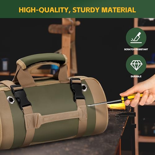 Hleelomi Roll Up Tool Bag Organizer, Oxford Cloth Portable Men's Tool Tote, Green