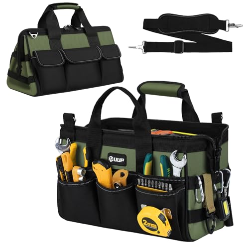 UUP 12-Inch Small Tool Bag, 15-Pocket Portable Tool Box Organizer Storage, Heavy Duty Tactical Carry Bag with Large Zipper, Adjustable Shoulder Strap, Father Day Dad Men Gifts for Mechanic Electrician