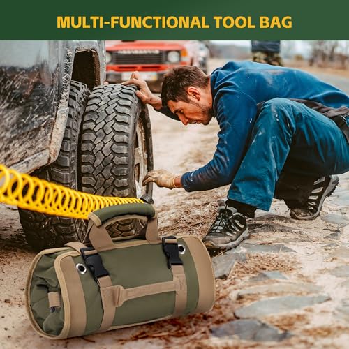 Hleelomi Roll Up Tool Bag Organizer, Oxford Cloth Portable Men's Tool Tote, Green