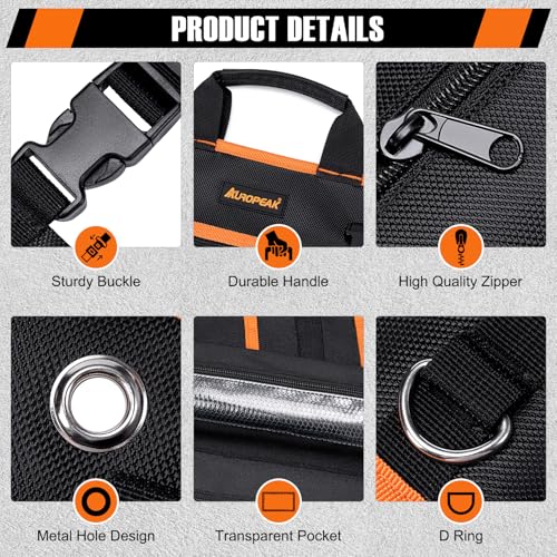 AUROPEAK Roll Up Tool Bag Organizer, Heavy Duty Tool Roll Bag for Men, Portable Tool Roll Up Bag with 12 Pockets, Waterproof 1680D Tool Bag Organizer for Mechanic Electrician HVAC Repairman Carpenter