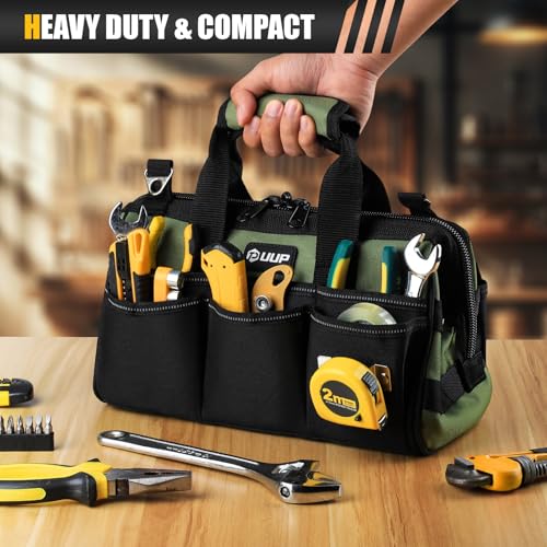 UUP 12-Inch Small Tool Bag, 15-Pocket Portable Tool Box Organizer Storage, Heavy Duty Tactical Carry Bag with Large Zipper, Adjustable Shoulder Strap, Father Day Dad Men Gifts for Mechanic Electrician