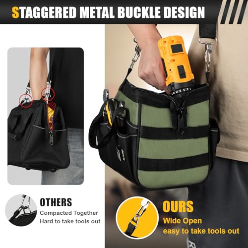 UUP 12-Inch Small Tool Bag, 15-Pocket Portable Tool Box Organizer Storage, Heavy Duty Tactical Carry Bag with Large Zipper, Adjustable Shoulder Strap, Father Day Dad Men Gifts for Mechanic Electrician