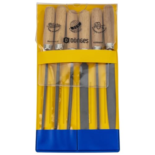 Dönges Key File Set, 6 Pieces, Length 100 mm, H 2 (File Key Files File Set File Set File Assortment Key File Set), with Polished Wooden Handles, in Plastic Bag