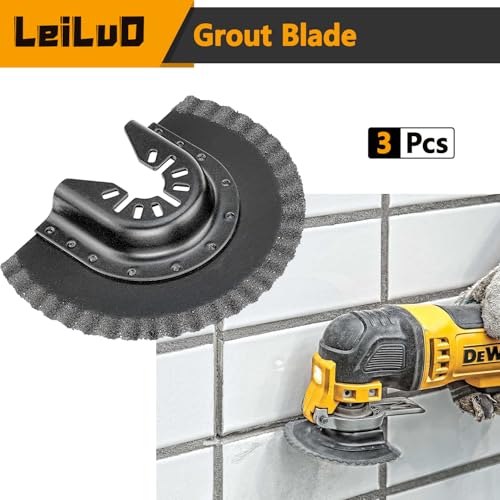 LEILUO 3 Pcs 80MM Carbide Multitool Blades for Grout Removal Universal Oscillating Tool Accessories with Storage Bag Compatible with DeWalt Dremel Milwaukee Makita and More