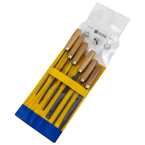 Dönges Key File Set, 6 Pieces, Length 100 mm, H 2 (File Key Files File Set File Set File Assortment Key File Set), with Polished Wooden Handles, in Plastic Bag