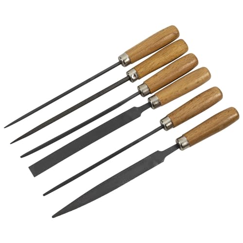 Dönges Key File Set, 6 Pieces, Length 100 mm, H 2 (File Key Files File Set File Set File Assortment Key File Set), with Polished Wooden Handles, in Plastic Bag