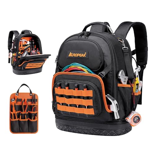 Tool Bag Backpack, 96-Pocket Tool Backpack Heavy Duty, Large Tool Backpack for Men Women, Hvac Tool Backpack Organizer, Tool Backpack with Laptop Compartment & Molded Base for Electrician Construction