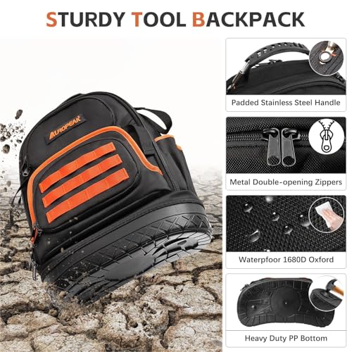 Tool Bag Backpack, 96-Pocket Tool Backpack Heavy Duty, Large Tool Backpack for Men Women, Hvac Tool Backpack Organizer, Tool Backpack with Laptop Compartment & Molded Base for Electrician Construction
