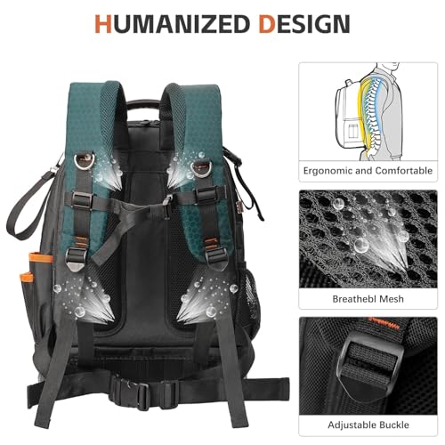 Tool Bag Backpack, 96-Pocket Tool Backpack Heavy Duty, Large Tool Backpack for Men Women, Hvac Tool Backpack Organizer, Tool Backpack with Laptop Compartment & Molded Base for Electrician Construction