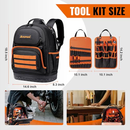 Tool Bag Backpack, 96-Pocket Tool Backpack Heavy Duty, Large Tool Backpack for Men Women, Hvac Tool Backpack Organizer, Tool Backpack with Laptop Compartment & Molded Base for Electrician Construction