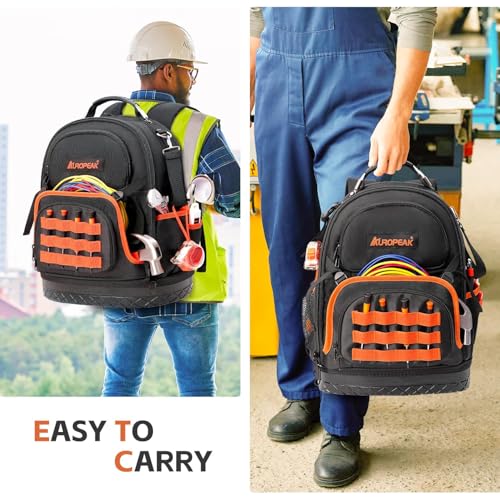 Tool Bag Backpack, 96-Pocket Tool Backpack Heavy Duty, Large Tool Backpack for Men Women, Hvac Tool Backpack Organizer, Tool Backpack with Laptop Compartment & Molded Base for Electrician Construction