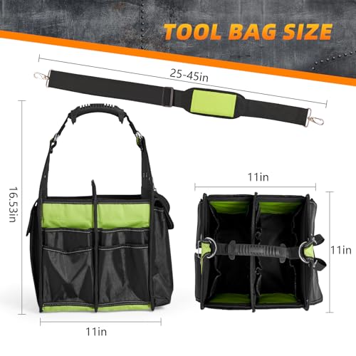 12inch Open Top Tool Bag 21 Pockets, Tool Tote Bag Caddy with Handle and Adjustable Strap, Tool Bag Organizer for Men Construction Electrician Garden