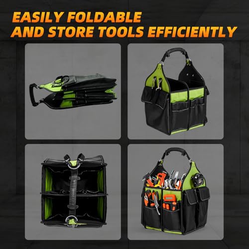 12inch Open Top Tool Bag 21 Pockets, Tool Tote Bag Caddy with Handle and Adjustable Strap, Tool Bag Organizer for Men Construction Electrician Garden