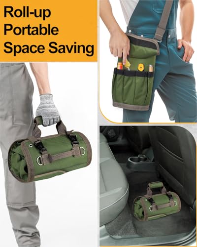 Professional Tool Roll-Up Bag by HANPURE, Heavy Duty Organizer for Electricians and Mechanics, Compact and Portable, Ideal Gift for Father's Day, Christmas, or Birthdays, Green