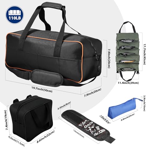 TCXDG 20 Inch Tool Bag Kit Set, 1680 Denier Fabric Tool Bag with Adjustable Shoulder Strap and Ergonomic Handle, Water Proof Tool Bag Comes with Multi-Size Tool Storage Bag & Magnetic Wristband