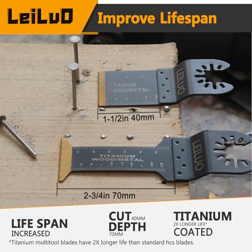 LEILUO 50 Pcs Multitool Blade Kits for Wood Nails Drywall Cutting Oscillating Saw Blades Universal Oscillating Tool Accessories with Storage Bag Compatible with DeWalt Makita Dremel and More