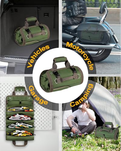 Professional Tool Roll-Up Bag by HANPURE, Heavy Duty Organizer for Electricians and Mechanics, Compact and Portable, Ideal Gift for Father's Day, Christmas, or Birthdays, Green