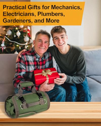 Professional Tool Roll-Up Bag by HANPURE, Heavy Duty Organizer for Electricians and Mechanics, Compact and Portable, Ideal Gift for Father's Day, Christmas, or Birthdays, Green