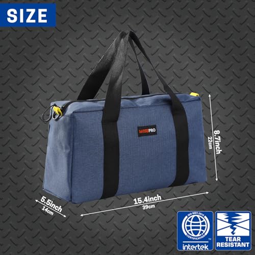 WISEPRO 16 INCH Wide Mouth Tool Bag, Waterproof Tool Storage Bag Portable Large Capacity Tool Tote Bags with D-rings, Utility Bag Tool Organizer for Storage Wrenches Pliers Tools