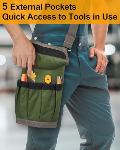 Professional Tool Roll-Up Bag by HANPURE, Heavy Duty Organizer for Electricians and Mechanics, Compact and Portable, Ideal Gift for Father's Day, Christmas, or Birthdays, Green