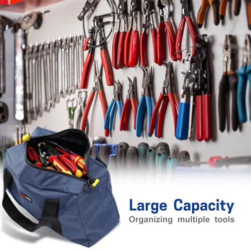WISEPRO 16 INCH Wide Mouth Tool Bag, Waterproof Tool Storage Bag Portable Large Capacity Tool Tote Bags with D-rings, Utility Bag Tool Organizer for Storage Wrenches Pliers Tools
