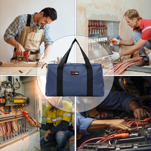 WISEPRO 16 INCH Wide Mouth Tool Bag, Waterproof Tool Storage Bag Portable Large Capacity Tool Tote Bags with D-rings, Utility Bag Tool Organizer for Storage Wrenches Pliers Tools