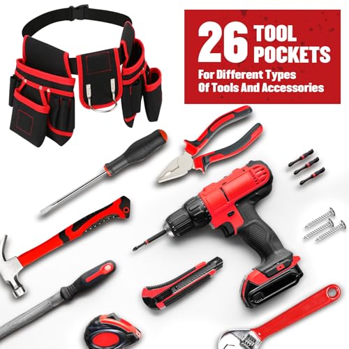 Kowsinde Tool Belt, Magnetic Tool Pouch with 26 Pocket Tool Belts for Men, Heavy Duty Adjustable Tool Pouch Bag, Detachable Utility Belt Tool Bags for Electrician, Carpenter, Construction