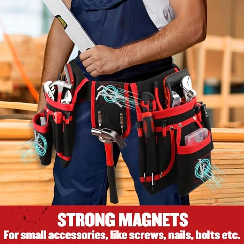 Kowsinde Tool Belt, Magnetic Tool Pouch with 26 Pocket Tool Belts for Men, Heavy Duty Adjustable Tool Pouch Bag, Detachable Utility Belt Tool Bags for Electrician, Carpenter, Construction
