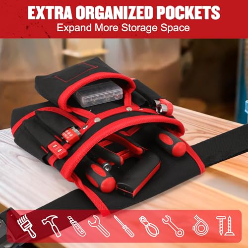 Kowsinde Tool Belt, Magnetic Tool Pouch with 26 Pocket Tool Belts for Men, Heavy Duty Adjustable Tool Pouch Bag, Detachable Utility Belt Tool Bags for Electrician, Carpenter, Construction