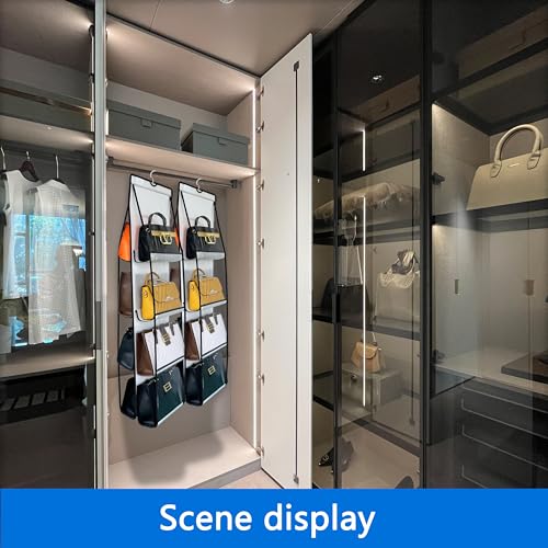 zebricolo, purse organizer, 2Pack, purse organizer for closet,NEW improved Larger, purse storage, Heavy Duty Hooks,handbag organizer, Space-Saving Design, closet organizer, Visibility, White/Black