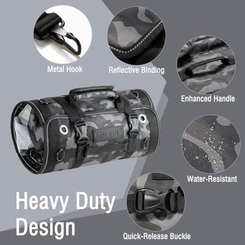 Roll Up Tool Bag, FUZVOL Heavy Duty Tool Roll Bags with Small Detachable Tool Pouch and Wrench Roll Organizer, Gifts For Men, Mechanic, Electrician, Camouflage Blue