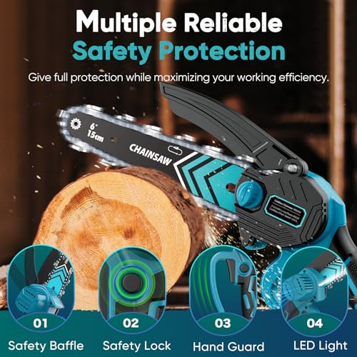 Mini Chainsaw, 6-Inch Chain Saw, 2 Pack 2000mAh Batteries, 【Seniors Friendly】Portable Handheld Chainsaw, Mini Chainsaw Cordless for Wood Cutting Tree Trimming DIY Projects Gardening Camping