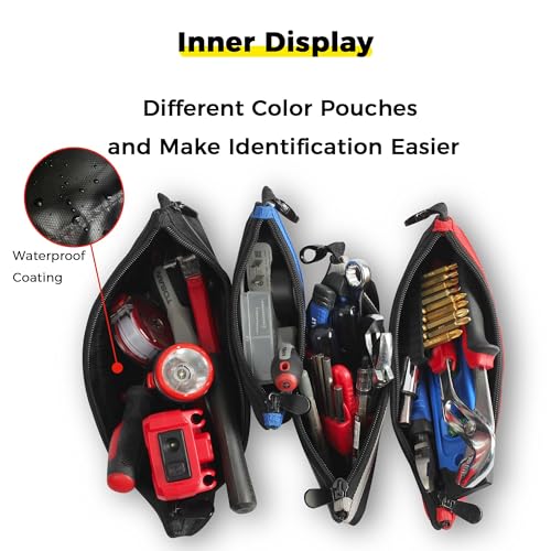4 Pack 10.5" Small Tool Pouches with Zipper Small Tool Bags Waterproof 1680D Tool Pouch Bags for Men Multipurpose Tool Storage Organizer