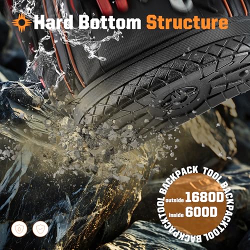 Golkcurx Tool Backpack, Heavy Duty Backpack Tool Bag, 1680D Tools Carrier for Electrician, Durable and Molded Base