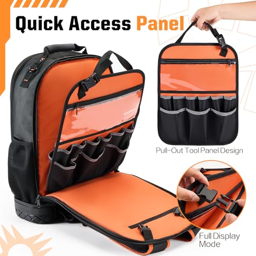 Golkcurx Tool Backpack, Heavy Duty Backpack Tool Bag, 1680D Tools Carrier for Electrician, Durable and Molded Base