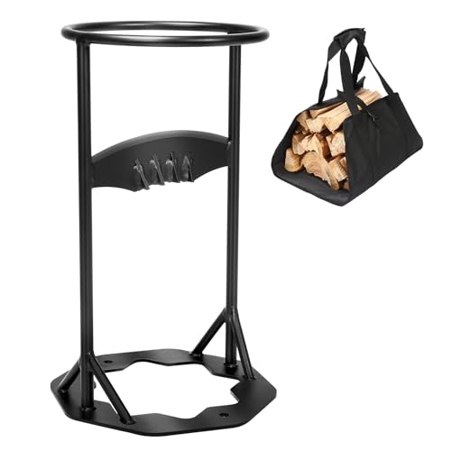 QuliMetal Carbon Steel Kindling Splitter With Firewood Tote Bag, Manual Firewood Splitter With Firm welding, Heavy Duty Log Splitting Tool, Firewood Cracker Cutter, Dia. 10.2"