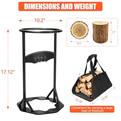QuliMetal Carbon Steel Kindling Splitter With Firewood Tote Bag, Manual Firewood Splitter With Firm welding, Heavy Duty Log Splitting Tool, Firewood Cracker Cutter, Dia. 10.2"