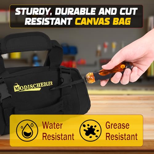 Premium Tool Roll Organizer, Heavy-Duty Portable Tool Storage Bag with 2 Enhanced Durable Zipper Pouches, Compact Tool Carrier for Electricians and Mechanics, Ideal Gift for Men and Women,Black