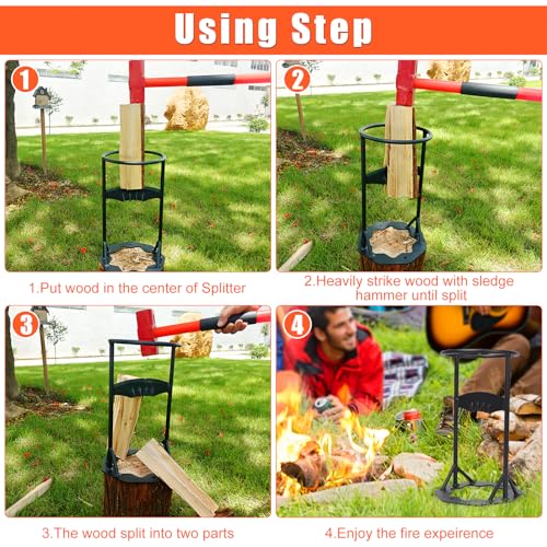 QuliMetal Carbon Steel Kindling Splitter With Firewood Tote Bag, Manual Firewood Splitter With Firm welding, Heavy Duty Log Splitting Tool, Firewood Cracker Cutter, Dia. 10.2"