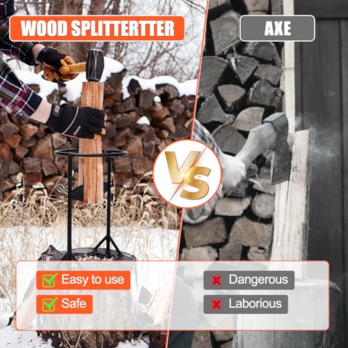 QuliMetal Carbon Steel Kindling Splitter With Firewood Tote Bag, Manual Firewood Splitter With Firm welding, Heavy Duty Log Splitting Tool, Firewood Cracker Cutter, Dia. 10.2"