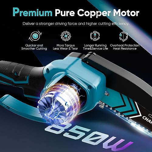 Mini Chainsaw, 6-Inch Chain Saw, 2 Pack 2000mAh Batteries, 【Seniors Friendly】Portable Handheld Chainsaw, Mini Chainsaw Cordless for Wood Cutting Tree Trimming DIY Projects Gardening Camping