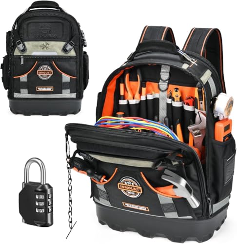 Backpack Tool Bag for Men, Durable Electrician 78 - Pockets & Loops Tools Bag Heavy Duty Pro Tool Organizer for Tradesman, HVAC Tool Carrier for Construction with Molded Base and Combination Lock