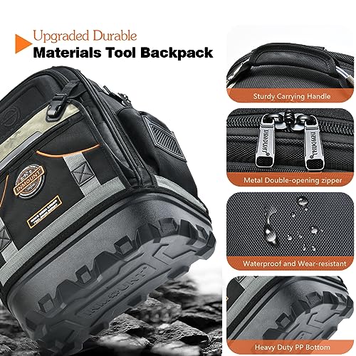 Backpack Tool Bag for Men, Durable Electrician 78 - Pockets & Loops Tools Bag Heavy Duty Pro Tool Organizer for Tradesman, HVAC Tool Carrier for Construction with Molded Base and Combination Lock