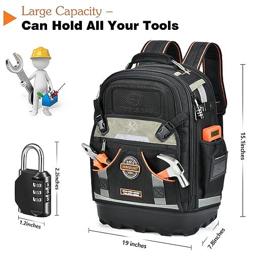 Backpack Tool Bag for Men, Durable Electrician 78 - Pockets & Loops Tools Bag Heavy Duty Pro Tool Organizer for Tradesman, HVAC Tool Carrier for Construction with Molded Base and Combination Lock