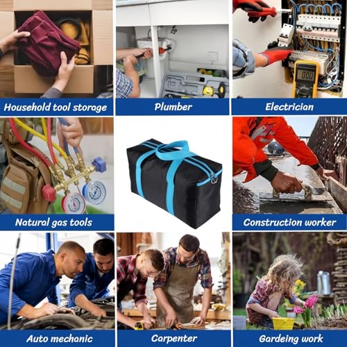 BLIRITEL Wide Mouth Tool Bag, Heavy Duty Tool Bag for Men, High Capacity Tool Tote Bag for Electricians, Multipurpose Power Tool Bag Organizer for Mechanics Carpenters (20 Inch)