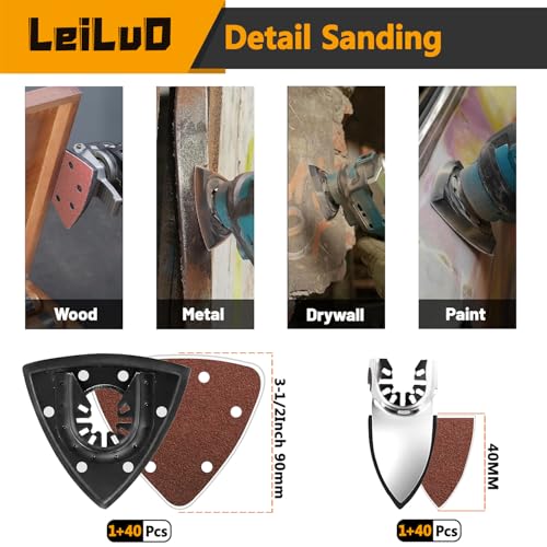 LEILUO 112 Pcs Multitool Blade Kits Cutting Sanding Grout Removal Oscillating Tool Accessories Universal Oscillating Saw Blades with Storage Bag Compatible with DeWalt Makita Dremel and More
