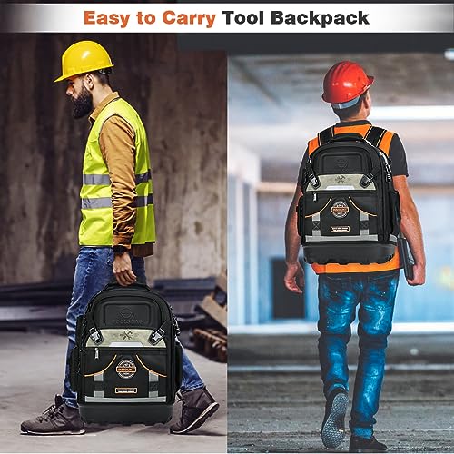 Backpack Tool Bag for Men, Durable Electrician 78 - Pockets & Loops Tools Bag Heavy Duty Pro Tool Organizer for Tradesman, HVAC Tool Carrier for Construction with Molded Base and Combination Lock