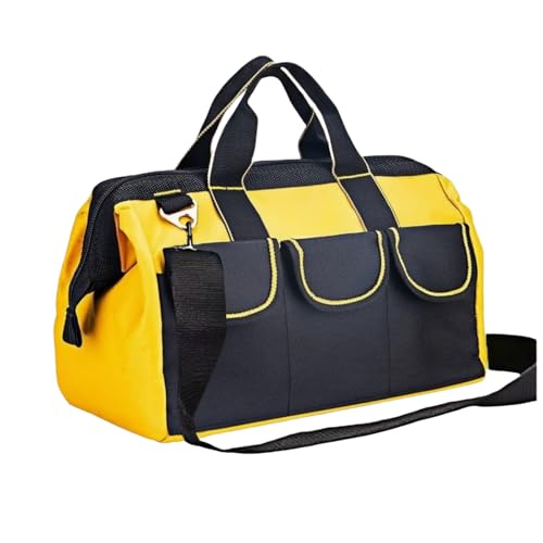 BLIRITEL 13 Inch Tool Bag for Men with Waterproof Hard Bottom, Heavy Duty Wide Mouth Tool Tote Bag, Multi-Pockets Tool Bag Organizer for Electrician Carpenter Mechanic (Yellow)