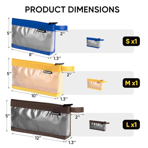 TICONN Tool Pouch, 1680D Oxford Small Tool Bag, Tool Pouches with Zipper, Clear Utility Bag Zipper Pouch for Tool Organizers and Storage (3PK Combo)