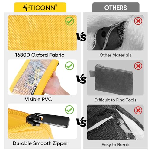 TICONN Tool Pouch, 1680D Oxford Small Tool Bag, Tool Pouches with Zipper, Clear Utility Bag Zipper Pouch for Tool Organizers and Storage (3PK Combo)